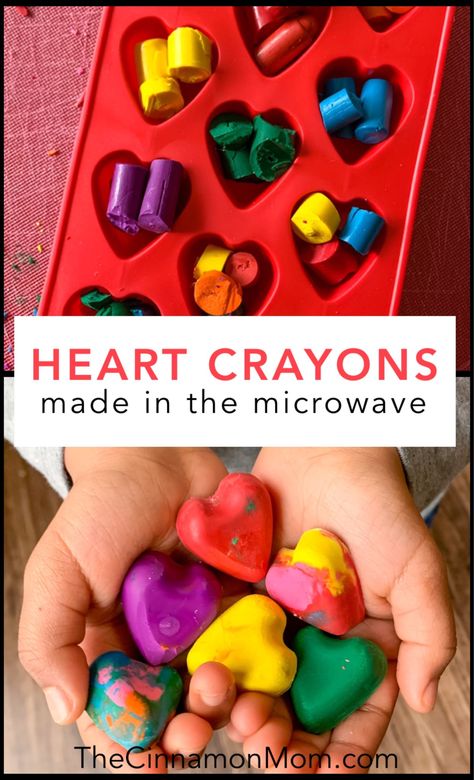 Heart Crayons Made in the Microwave • Heart Crayon Melting Art, How The Crayons Saved The Rainbow Craft, Heart Crayons Valentine, Melt Crayons In Molds, How To Melt Crayons Into Molds, Melted Crayon Molds, Melted Crayon Heart, Homemade Crayons, Heart Crayons