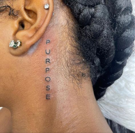 Sonder Tattoo Behind Ear, Feel Tattoo Words, Behide Ear Tattoo, Behind The Ear Tattoo Ideas Words, Word Neck Tattoos, Behind Ear Tats, Neck Tattoo Women, Women's Tattoos, 2024 Energy