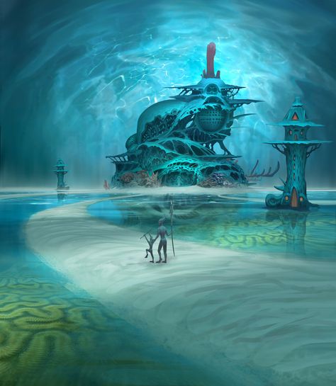 Underwater City Fantasy Art, Under Water World, Aztec City, Underwater House, Fantasy Architecture, Water World, Underwater City, Planets Wallpaper, Rpg Map