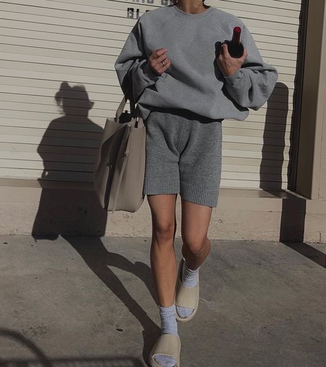 Lounge Shorts Outfit, Knitted Loungewear, Street Fits, Models Off Duty Style, The Frankie Shop, Frankie Shop, Wardrobe Edit, Shorts Outfit, Yeezy Shoes