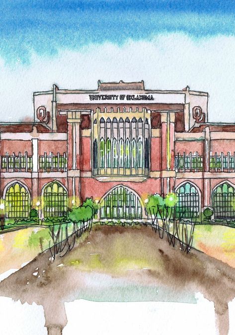 University of Oklahoma Stadium Art Watercolor Print Painting | Etsy Oklahoma Artwork, Oklahoma Art, Stadium Art, Abstract Cityscape, College List, University Of Oklahoma, Print Painting, Park Art, Mountain Wall Art