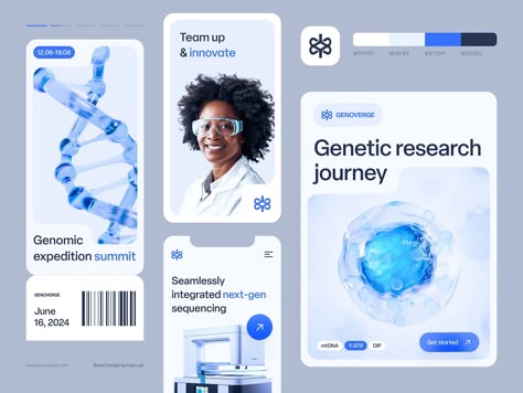 GenoVerge Healthcare Innovation Brand Identity by Halo Branding for HALO LAB on Dribbble Health Care Ads Creative, Medical Identity, Beauty Branding Design, Healthcare Branding, Startup Branding, Eco Brand, Biology Labs, Healthcare Technology, Web Design Mobile