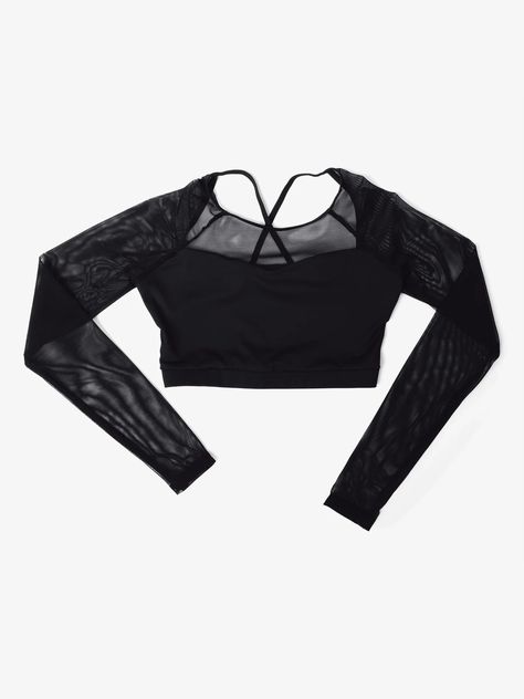 Black - White Crop Top | DiscountDance.com Dance Nation, Dance Crop Tops, Solo Costume, Black Two Piece, Dance Tops, Dance Class, Mesh Long Sleeve, Do Your Best, White Crop