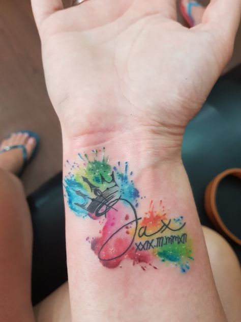 Water Colour Tattoo Designs For Men, Cute Mermaid Tattoo, Color Name Tattoo, Big Elephant Tattoo, Watercolor Tattoo With Words, Watercolor Name Tattoo, Infinity Watercolor Tattoo, Tattoo On The Wrist, Tattoo On The Back