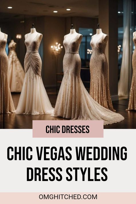 Planning a fun Las Vegas wedding? You'll need the perfect wedding dress! Check out these glamorous styles that sparkle like the bright lights of the Strip. Whether you want flowy, short, or full ball gowns, you’ll find something here that shines! Picture yourself walking down the aisle in stunning sequins or luxurious fabrics. The right dress will make your big moment unforgettable. For a classy Las Vegas wedding, these chic ideas will help you stand out on your special day. Don’t miss out on these trendy Vegas bride ideas for a fabulous look! Vegas Wedding Elopement Dresses, Wedding Dresses Courthouse, Wedding Dress Body Type, Vegas Wedding Dress, Las Vegas Bride, Vegas Bride, Modern Gown, Bride Ideas, Wedding Dress Ideas