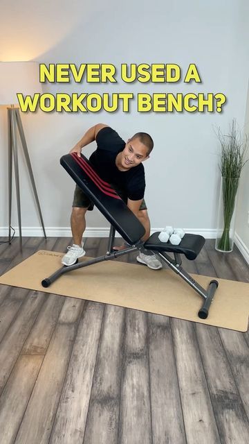 Justin Agustin on Instagram: "How to use a workout bench to train your full body with dumbbells. Use a weight that will allow you to lift 10 to 15 repetitions for 3 sets. Progress as you get stronger. Hope it helps! ___________________ No bench, no weights? No prob! Start your journey to becoming a stronger and healthier YOU at justinagustin.com Enjoy full length beginner exercises with low impact modifications for all fitness levels. Exercise from the comfort of your own home with no fanc Bench Exercises Workout, At Home Bench Workouts, Home Bench Workout, Bench Workout Women At Home, Workout Bench Exercises For Women, Bench Workout Women, Bench Workouts For Women, Workout Bench Exercises, Weight Bench Workout For Women