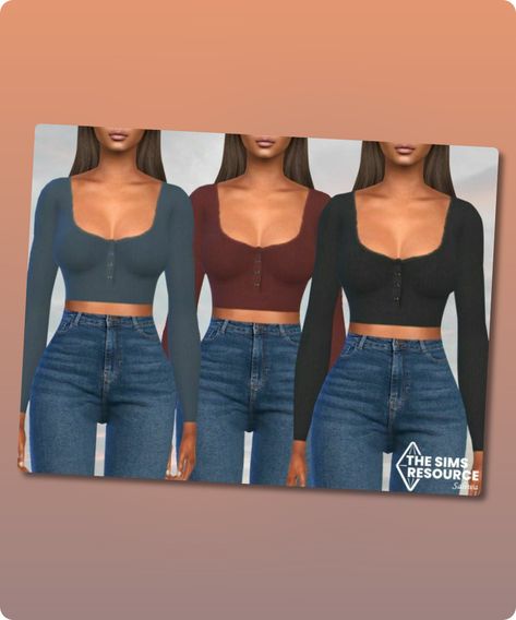 Sims 4 Clothing CC: Female Cropped Buttoned Tops By Saliwa Sims 4 Cc Corset Top, Sims 4 Crop Top, Sims 4 Clothes Cc Female Tops, Sims 4 Cc Crop Tops, Deep Neck Dress, Crop Top Hoodie, Sims Four, Best Sims, Sims 4 Clothing