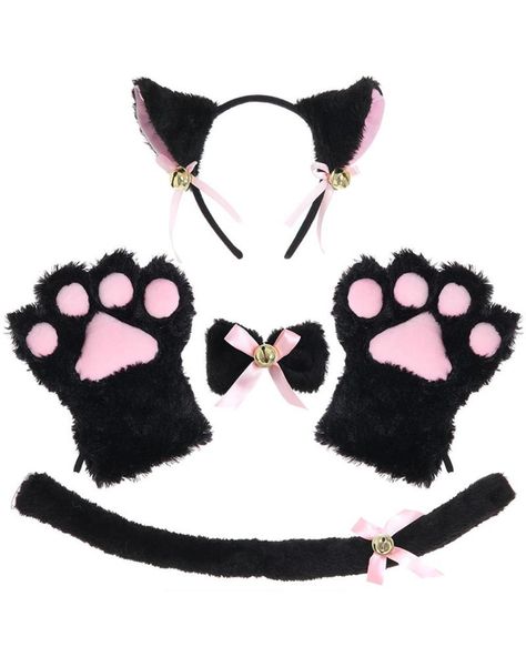 Cat Outfit Halloween, Diy Cat Ears, Cat Ears And Tail, Cat Dressed Up, Paw Gloves, Cheap Costumes, Ears And Tail, Cat Cosplay, Cat Ears Headband