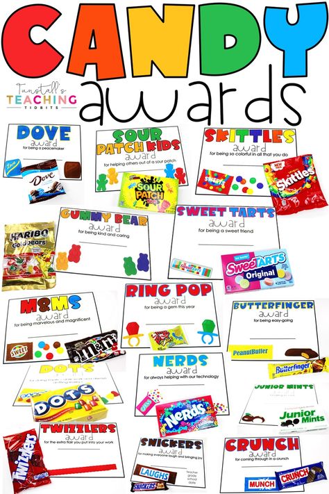 Pre K Awards Ideas, Classroom Candy Awards, Candy Sayings For Students, End Of Year Awards Kindergarten, Kindergarten Awards Ceremony, Prek Awards Ideas, Candy Awards For Students Free, Preschool Award Ideas, Camp Awards Ideas For Kids