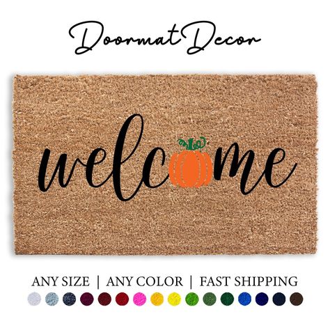 Pumpkin Doormat, Custom Door Mat, Thanksgiving Home Decor, Outdoor Welcome Mat, Entryway Style, Funny Welcome Mat, Autumn Thanksgiving, Funny Doormats, Design Text