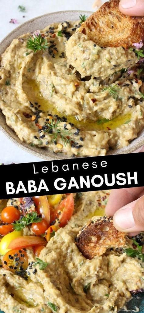 Baba Ganush, Veggie Society, Eggplant Caviar, Babaganoush Recipe, Eggplant Recipes Easy, Middle East Recipes, Eggplant Dip, Baba Ganoush, Lebanese Recipes