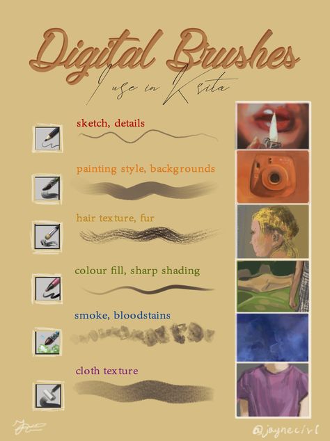 Krita brushes by jayneciri Krita Custom Brushes, Krita Coloring Tutorial, Krita Brushes Lineart, Krita Tutorial Step By Step, Digital Art Tutorial Beginner Krita, How To Use Krita, Krita Brushes Settings, Digital Art Tutorial Krita, Digital Art Tips Krita