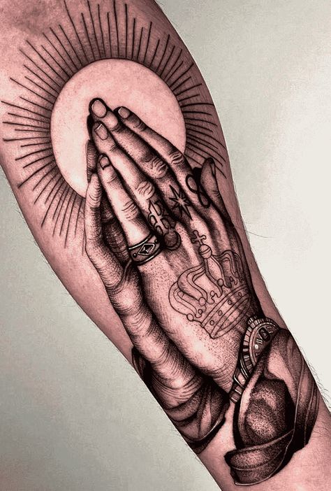 Praying Hands Tattoo Forearm, Praying Hands Tattoo Design Ideas, Hands Tattoo Ideas, Hands Tattoo Design, Prayer Hands Tattoo, Praying Hands Tattoo Design, Praying Hands Tattoo, Black N Red, Hands Tattoo