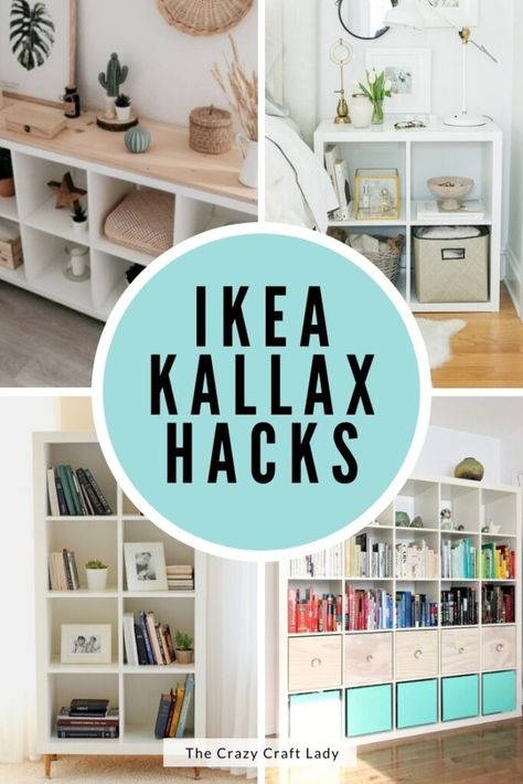 Creative ways to customize Ikea Kallax cubes Ikea Kallac, Black Kallax Hack, Kallax Combinations, Kallax Laundry Room, Kallax Nightstand, Ikea Kallax Styling, Kallax Inserts Ideas, Ikea Kallax Doors Diy, Kallax Door Hack