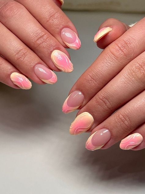 Cute Nails Ombre, Light Pink And Gold Nails, Chrome Summer Nails, Aura Nail, Nails Sets, Pink Press On Nails, Lemon Nails, Alcohol Pads, Aura Nails