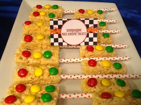 Camellia Events|Rice Krispie Treat Stoplights Cars Birthday Party Food, Birthday Party Food Ideas, Hotwheels Birthday Party, Cars Birthday Party, Car Birthday Party, Hot Wheels Party, Hot Wheels Birthday, Disney Cars Birthday, Cars Birthday Party Disney