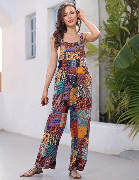 Amazon.com: UANEO Overalls for Women Loose Fit Summer Bib Wide Lge Jumpsuits Floral Boho Clothes : Clothing, Shoes & Jewelry Pocket Jumpsuit, Overall Jumpsuit, Curvy Dress, Fabric Collars, Sleeveless Jumpsuits, Ethnic Fashion, Jumpsuits For Women, Dress To Impress, Jumpsuit Dress