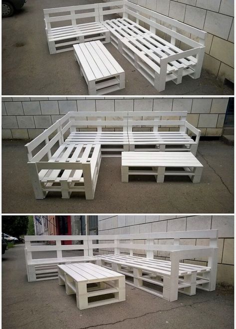 Pallet Patio Furniture Diy, Pallet Furniture Designs, Garden Furniture Design, Pallet Garden Furniture, Pallet Patio Furniture, Pallet Patio, Old Sofa, Butcher Block Countertops, Patio Decorating Ideas