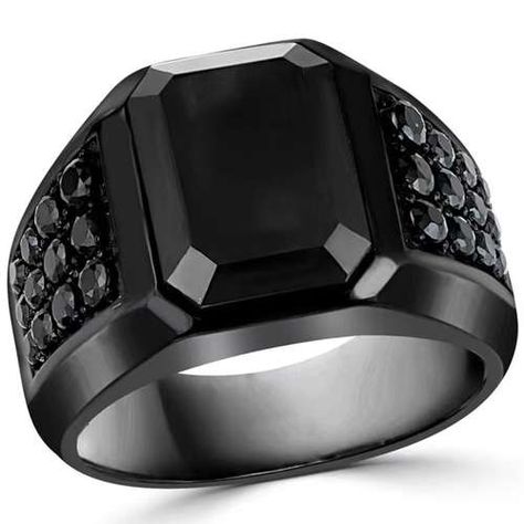 Black Spinel Ring, Black Mosaic, Diamond Engagement Band, Mens Fashion Wedding, Ring Settings Types, Black Diamond Engagement, Spinel Ring, Single Ring, Black Diamond Ring