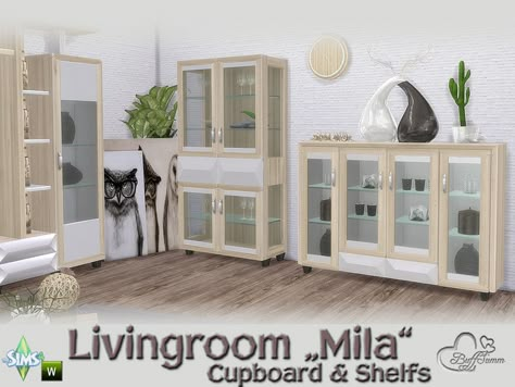 BuffSumm's Mila Living Cupboard & Shelfs Sims 4 Sets, The Sims 4 Mods Cc, Sims4 Furniture, Living Room Sims 4, Furniture Cc, Pelo Sims, Sims 4 Mods Cc, Sims Community, Sims Mods