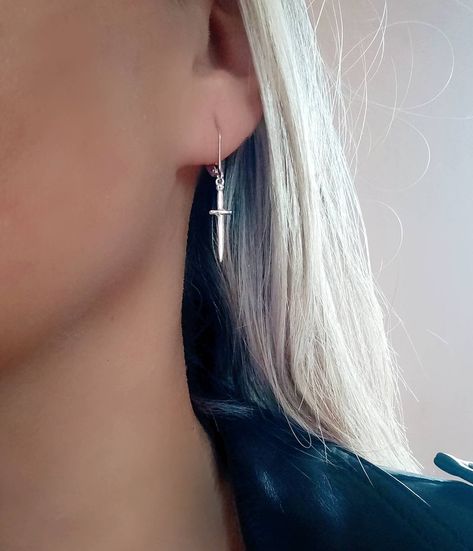 Knife Earrings, Dagger Earrings, Earrings Gothic, Gothic Earrings, Dangle Hoop Earrings, Ear Rings, Gothic Jewelry, Silver Hair, Christmas Wishlist