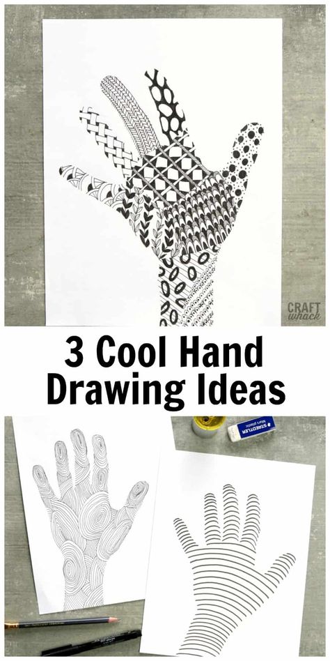 Three easy drawing ideas, all based on tracing your hand. #drawingideas #sketchbook Traced Hand Art, Hand Drawing Ideas, Hand Art Projects, Repetitive Patterns, Tracing Art, Thanksgiving Turkeys, Hand Art Kids, Easy Drawing Ideas, Hand Drawings