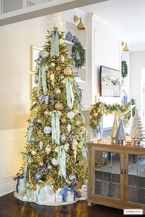 CitrineLiving | Tamara Anka's Amazon Page Blue Plaid Christmas Tree, Blue Green Christmas Tree, Christmas Tree Ideas Diy, Blue Plaid Christmas, Grandmillennial Christmas, Christmas Tree Inspo, Christmas Palette, Christmas Decs, Blue Christmas Decor