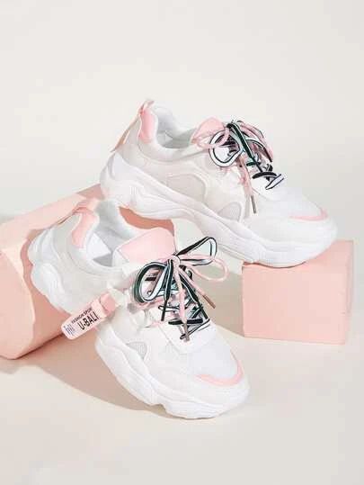 Lace-up Front Chunky Sole Sneakers | SHEIN USA Fesyen Islam, Louis Vuitton Shoes Heels, Outfit 2020, Trendy Shoes Sneakers, Kawaii Shoes, Cute Sneakers, Hype Shoes, Girly Shoes, Pink Sneakers