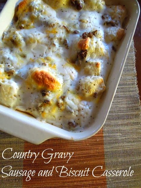 Country Gravy Breakfast Casserole is a southern Breakfast all in one! It's Biscuits, Gravy, Eggs and Sausage. Quick to put together and perfect anytime Gravy Breakfast Casserole, Gravy Casserole, Biscuits And Gravy Casserole, Country Gravy, Sausage Gravy, Biscuits And Gravy, S'mores, Think Food, Breakfast Recipes Casserole