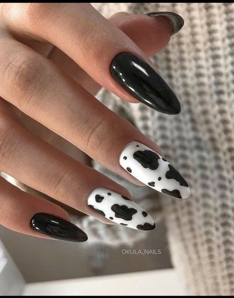 Cow Nails, Black Acrylic Nails, Edgy Nails, Grunge Nails, Vibrant Nails, Her Nails, Simple Acrylic Nails, Acrylic Nails Coffin Short, Acrylic Nails Coffin