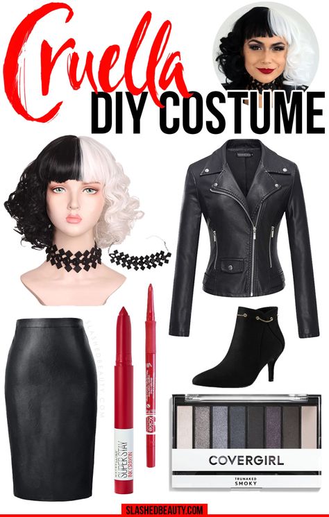 Cruella Outfit Ideas, Cruella Costume Diy, Cruella Costume Ideas, Diy Cruella Deville Costume, Emma Stone Cruella, Cruella Makeup, Cruella Deville Makeup, Halloween Costume Makeup, Cruella Deville Costume