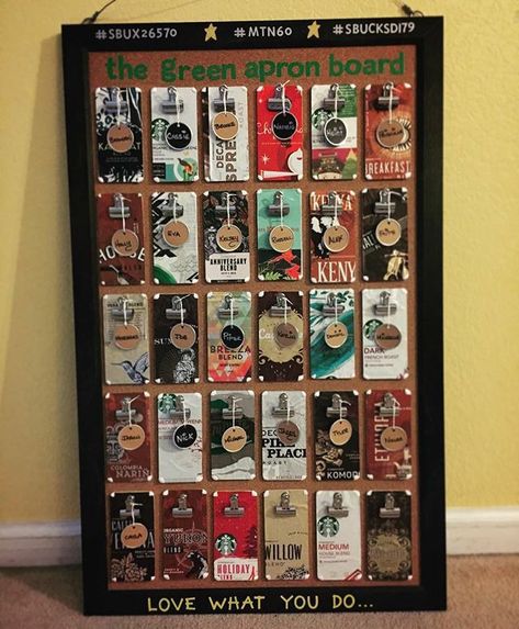 Green Apron Board, Starbucks Manager, Partner Appreciation, Starbucks Partner, Recognition Board, Starbucks Crafts, Starbucks Ideas, Starbucks Apron, Starbucks Party