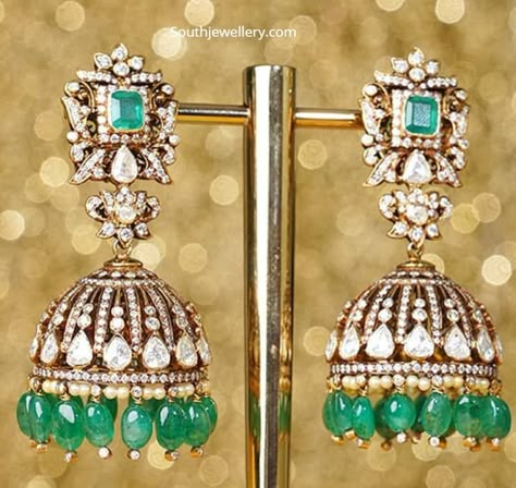 Diamond Earrings Indian, Gold Jhumkas, Diamond Jhumkas, Gold Jhumka, Gold Jhumka Earrings, Gold Bridal Necklace, Diamond Earrings Design, Bridal Jewellery Design, Jewellery Bridal