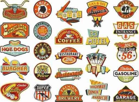 Graphic designers in the 1950s popularized logo design and started a trend of "corporate identity." Since then, most companies seek talented artists to design their logos. Sign Boards, 50% Logo, Retro Graphic Design, Retro Sign, Retro Logos, Art Video, Retro Logo, Eps Vector, 로고 디자인