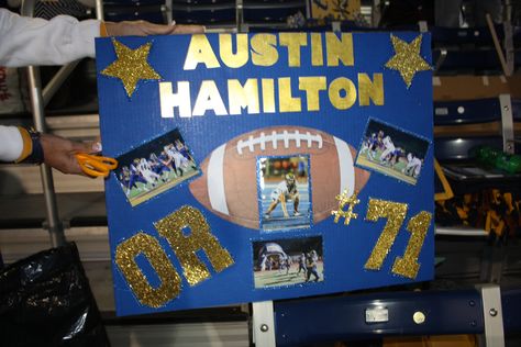 Juniors present Senior Football Players & Trainers with a Good Luck Poster Soccer Senior Night Ideas, Senior Football Posters, Football Boyfriend Gifts, High School Football Posters, Luck Poster, Senior Night Ideas, Football Locker Decorations, Soccer Senior Night, Homecoming Poster Ideas