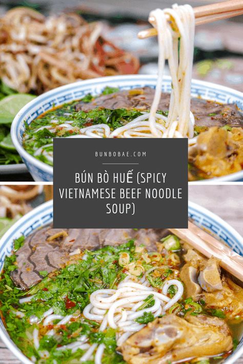 Asian Broth Soup, Bun Bo Hue Recipe, Asian Broth, Pho Soup Recipe, Lemongrass Soup, Vietnamese Noodle Soup, Hosting Recipes, Pho Broth, Vietnamese Beef