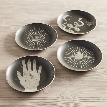 Curiosity Halloween Plates (Set of 4) West Elm Kitchen, Modern Halloween Decor, Elegant Halloween Decor, Moody Design, Halloween Candy Bowl, Halloween Plates, Black Flatware, West Elm Kids, Modern Halloween