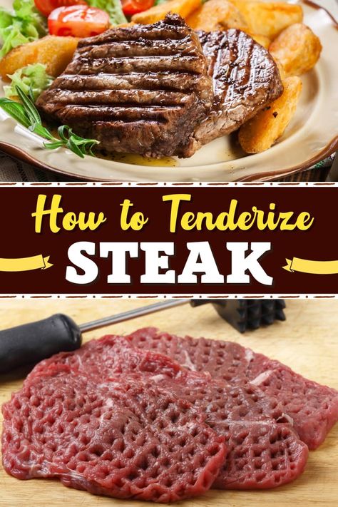 Wondering how to tenderize steak? I have you covered! Learn 7 easy methods for making your steak tender, juicy, and delicious. How To Tenderize Cube Steak, Tenderize Sirloin Steak, How To Tenderize Steak, Tenderized Round Steak Recipes, Tenderized Round Steak, Steak On Stove, Beef Chuck Steaks, Ways To Cook Steak, Spaghetti With Ground Beef