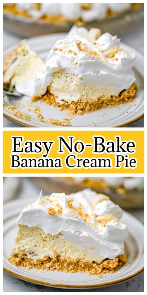 Easy No-Bake Banana Cream Pie - Got a hankering for bananas? If so, You'll want to get some to make this Easy No-Bake Banana Cream Pie!  You'll love this lush, creamy, light banana fluff pudding with banana slices and a thick whipped cream layer all inside a scrumptious nilla wafer crust! #banana #pie #creampie #nobake #nobakepie #pudding Oreo Banana Cream Pie, Banana Cream Pie With Nilla Wafer Crust, Easy Banana Pie Recipe, Banana Cream Pie Vanilla Wafers, Bana Cream Pie Recipe Easy, Jello Banana Cream Pie Recipe, Easy Banana Cream Pie With Pudding, Banana Cream Pie Recipe With Pudding, Banana Pudding Pie Recipe