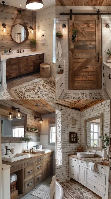 Craftsman Bathroom Remodel, Modern Cabin Bathroom, Modern Farmhouse Bathroom Ideas, Modern Farmhouse Bathroom Decor, Rustic Bathroom Shower, Beautiful Bathroom Decor, Rustic Farmhouse Bathroom, Farmhouse Bathroom Decor Ideas, Guest Bedroom Design