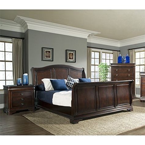 Picket House Furnishings Conley Sleigh Bedroom Set King/3 Piece Cherry Wood Bedroom, Cherry Bedroom, King Sleigh Bed, Queen Sleigh Bed, Sleigh Bedroom Set, Grey Bedroom Furniture, Wood Bedroom Sets, Sleigh Bed, King Bedroom Sets