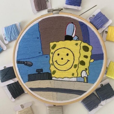 Embroidery Template, Famous Cartoons, Hat Embroidery, Spongebob Memes, Types Of Embroidery, Sewing Embroidery Designs, Hand Embroidery Art, Hand Embroidery Stitches, Embroidery Hoop Art