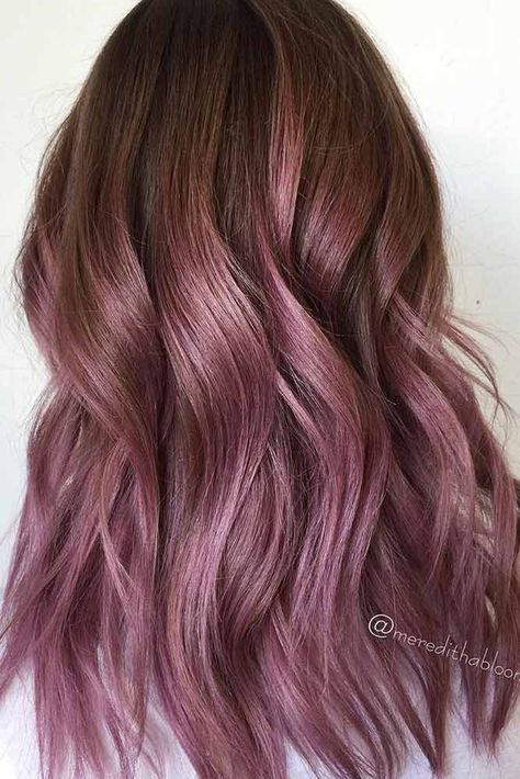 Chocolate Lilac Hair Color Balayage, Lilac And Brown Hair, Chocolate Mauve Hair Bayalage, Chocolate Pink Hair, Chocolate Lilac Hair Color, Lilac Highlights Brown Hair, Mauve Brown Hair, Dusty Mauve Hair Color, Chocolate Lavender Hair