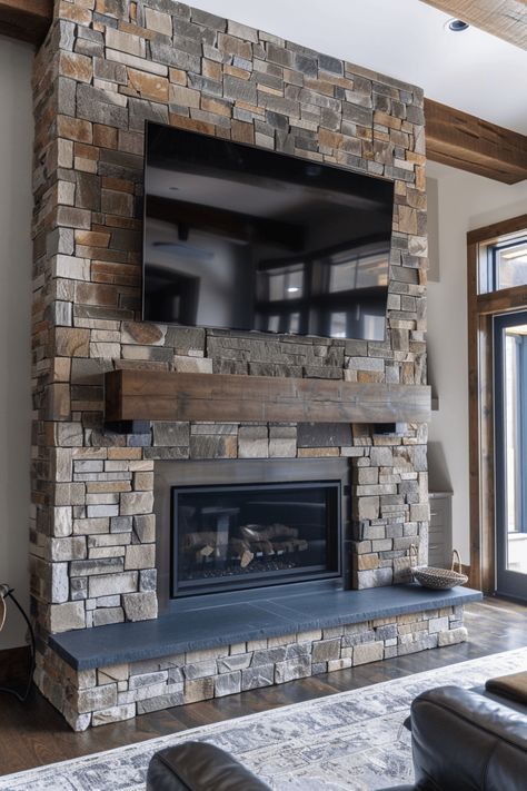 36+ Fireplace Wall Ideas With Wall Mounted TV Diy Fake Fireplace Wall, Small Fireplace With Tv Above, Brick Wall Entertainment Center, Gas Fireplace Ideas With Tv Above Hearth, Tv Above Fireplace Ideas Living Rooms, Living Room With Tv Over Fireplace, Stone Electric Fireplace Ideas, Gas Fireplace Insert Makeover, Wood Burning Insert Fireplace