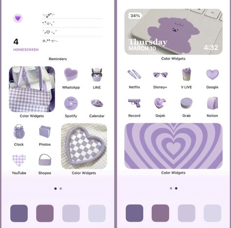 Purple Wallpaper Layout, Purple Ios Homescreen, Purple Layout, Purple Ios, Ios Aesthetic, Cute Home Screens, Ios Layout, Ios Homescreen, Ios 17