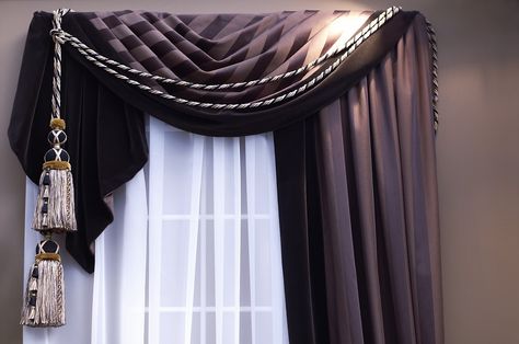 Curtains have always and will remain one of the most popular window coverings around the world. Curtain Decoration, Swag Curtains, Window Curtains Bedroom, Curtains And Draperies, The Curtains, Home Library Design, Country Curtains, Wallpaper Walls Decor, Cool Curtains