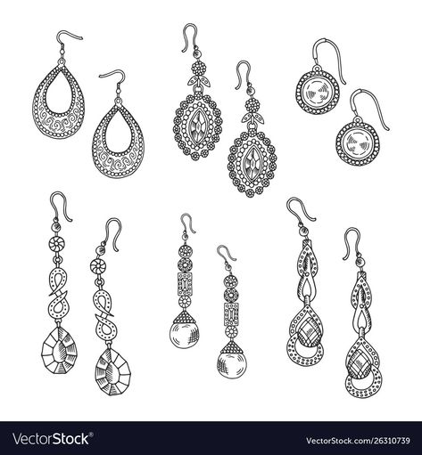 Jellewery Design Drawing, Earing Sketch Design, Earrings Illustration Drawing, Earrings Sketch Design, Earings Drawing Design, How To Draw Earrings, Fashion Accessories Drawing, Necklace Illustration Drawing, Jewelry Design Drawing Necklaces