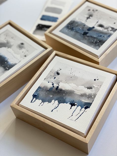 Watercolor Art Abstract Wall Decor, Framing Small Paintings, Become An Artist, Mini Artwork, Artwork Diy, Watercolor Frame, Art Folder, Abstract Art Landscape, Painted Books