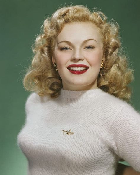 June Haver June Haver, Fred Macmurray, Face Hairstyles, Vintage Hollywood Stars, Secret In Lace, Bullet Bra, Angora Sweater, Pin Up Hair, Oval Face