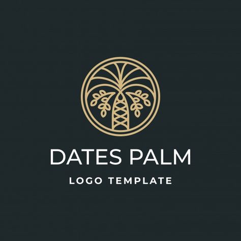 Luxury dates palm logo | Premium Vector #Freepik #vector #logo #food #tree #abstract Dates Logo Palm, Date Logo Design, Date Palm Logo, Dates Logo Design, Dates Branding, Food Tree, Oasis Logo, California Logo, Palm Tree Logo